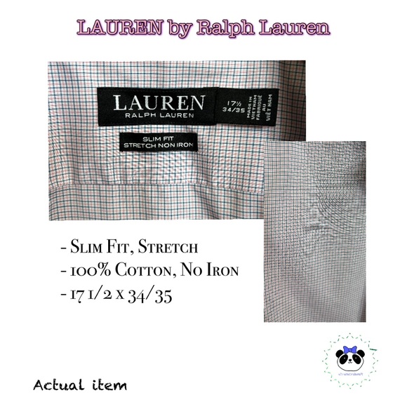 Lauren by Ralph Lauren Men’s Spread Collar Dress Shirt | Pink & Blue Check, NWOT - Picture 2 of 4